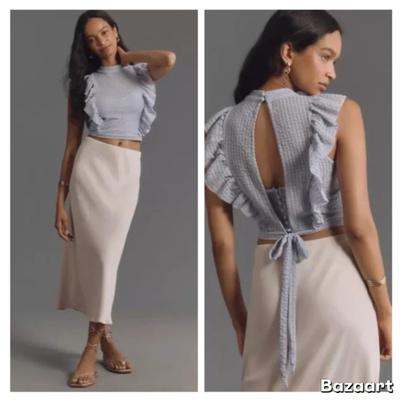 Anthropologie Maeve Crop Ruffle Mesh Top Size XL - Picture 1 of 10